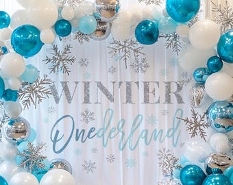 Blue and Silver 1st Birthday Winter Onederland Banner, Winter ONEderland Backdrop, Blue Onederland, Boys Winter Birthday Wall Decorations