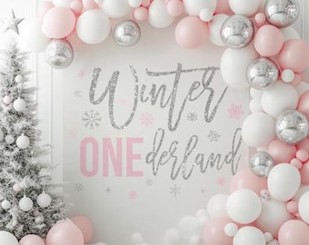Onederland Birthday Backdrop, Pink Winter Onederland Backdrop, Custom Winter Onederland Backdrop, 1st Birthday Girl Decor Winter Wonderland