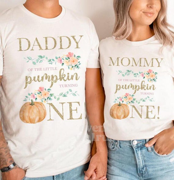 Mommy Daddy Little Pumpkin Turning One Shirt, Pumpkin Pink First