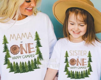 Camping Birthday Party T Shirt, 1st Birthday Boy Girl Birthday Camping Shirt First Bday Camping Birthday Theme Shirt Rustic Forest Wood Tree