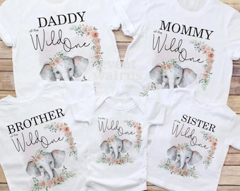 Family Elephant Birthday Girl Shirt, Wild One Elephant Shirt, Baby Elephant 1st Birthday Party Tshirts, Girl Elephant 1st Birthday T-Shirt