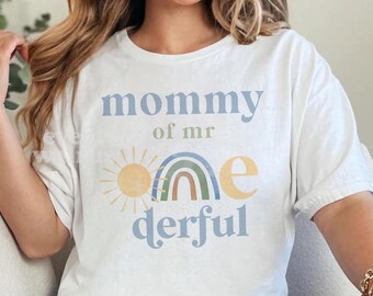 Mommy of Mr Onederful Sunshine Shirt, Mr One Derful Shirt, Pastel Rainbow 1st Birthday Shirt, Onederful Mommy Shirt, Sun 1st Birthday Shirt