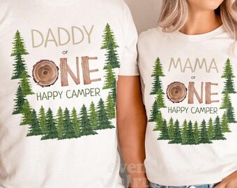 Happy Camper Family Shirts, Camping Theme Birthday Shirts, Family Matching Camp Tees, First Birthday Baby Camping Party Outfit Mommy Daddy