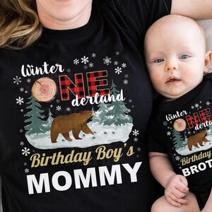 1 1derland 1st baby birthday dad daddy son derland first boy matching mama mom mommy onder onderland onederland one outfit shirt  t tee tshirt winter wonder wonderland forest bear woodland lumberjack tree farmhouse rustic red black buffalo plaid snow