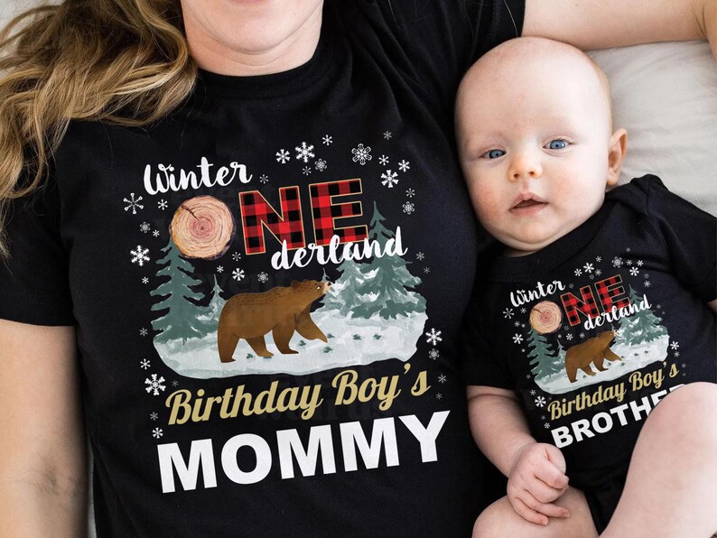 1 1derland 1st baby birthday dad daddy son derland first boy matching mama mom mommy onder onderland onederland one outfit shirt  t tee tshirt winter wonder wonderland forest bear woodland lumberjack tree farmhouse rustic red black buffalo plaid snow