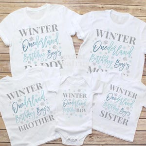 Winter Onederland Boy Birthday Shirts, Winter Onederland Matching Family Shirts, Blue and Silver Snowflake Birthday T-Shirts, 1st Birthday