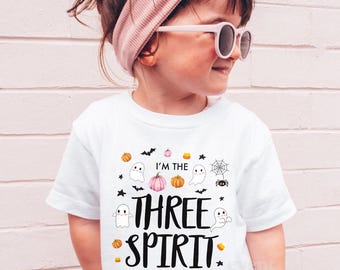Three Spirit Shirt Pink Girl Ghost Birthday Kids Halloween 3rd Birthday Shirt Girl Boo Day T Shirt Girl Trick or Three 3 Spooky Cute Theme