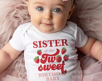 Two Sweet Sister Shirt, Strawberry Birthday Shirt Family Girl Strawberry Shirt 2 Sweet Birthday Shirt Strawberry Retro Vintage 2nd Birthday
