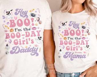 Mama of the Boo-Day Girl Shirt Hey Boo Halloween Birthday Matching Family Boo Day T-Shirts Little Boo Cute Purple Pink Ghost Party Tshirts