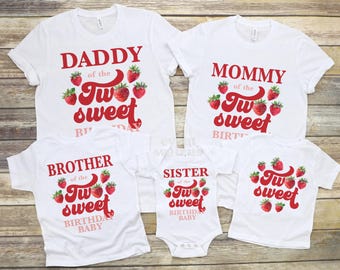 Two Sweet Strawberry Matching Family Birthday Shirts, Strawberry Second Birthday Party, Mom and Dad Shirt Strawberry 2nd Birthday Shirt Girl