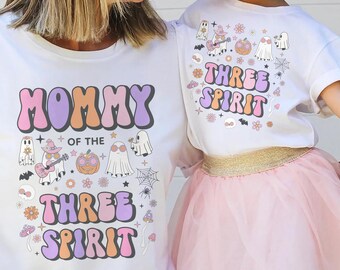 Retro Hippie Ghost Halloween 3rd Birthday Shirts Mommy of the Three Spirit Daughter Groovy Girl Turning 3 Years Old Boo Day Ghoul T Shirts