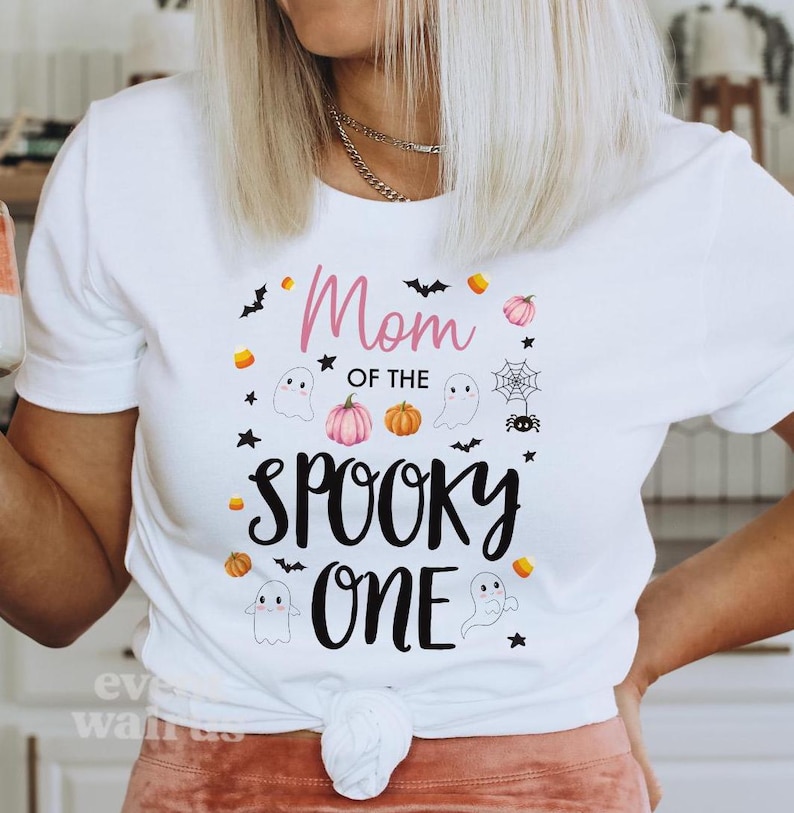 Spooky One Girl Birthday Outfit Cute Pink Booday Girl Spooky One Outfit 1st Boo Day Shirt Spooky One Birthday Party Girl Spookyone Onsie Tee boo day halloween themed October bday girly ghost pumpkin mama tshirt t-shirt top clothes apparel matching