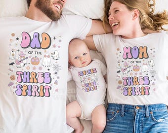 Retro Three Spirit Birthday Shirts Groovy Ghost 3rd Boo Day T Shirts Mommy Daddy Daughter Turning 3 Years Old Toddler Halloween 3 Spirit Tee