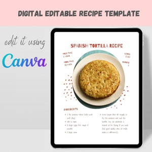 Cookbook Template, Personalized Recipe Book Template, Recipe Template, Editable Cookbook, Recipe Cards, Canva Template, Digital Download