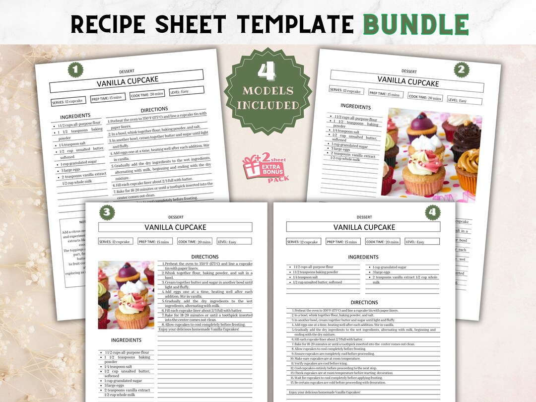 Recipe Book Template, Personalized Recipe Book Bundle, Recipe Cards