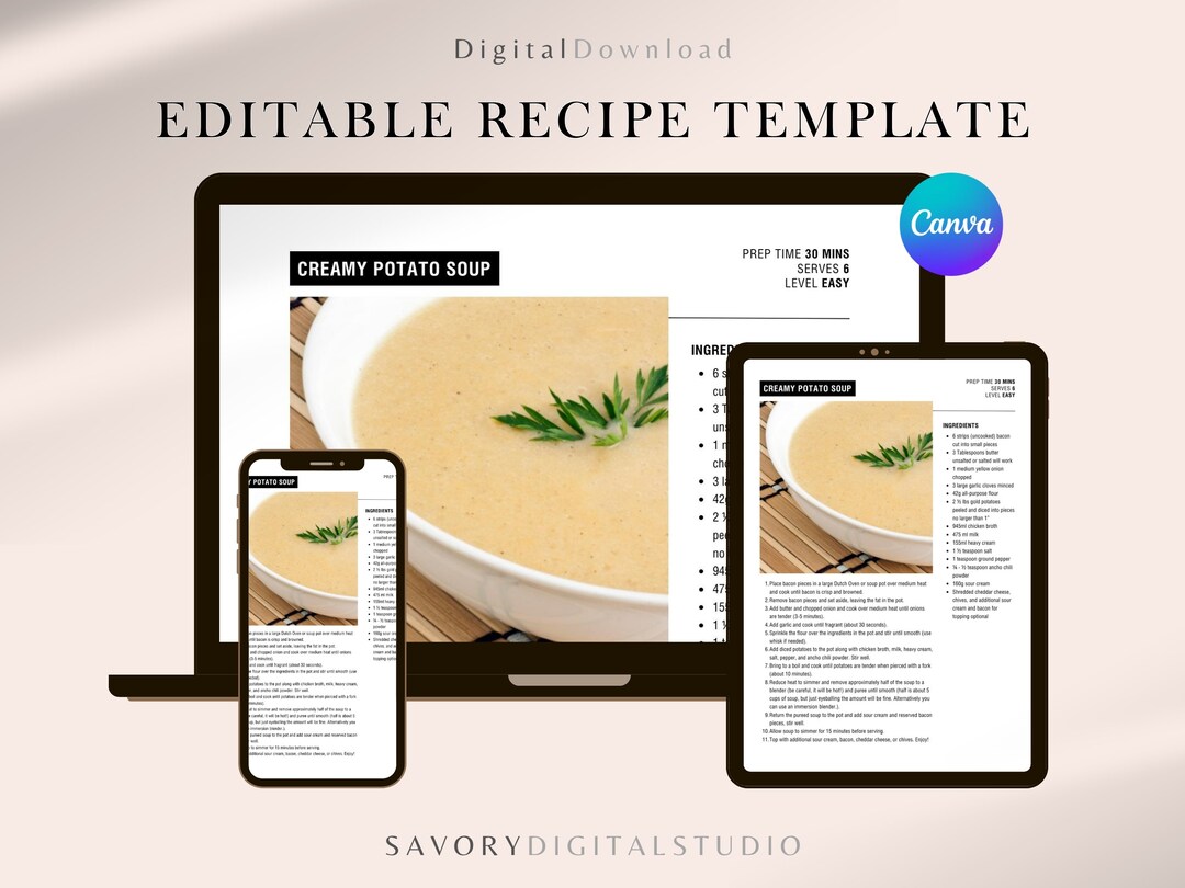 Personalized Recipe Book Template, Cookbook Template, Recipe Template