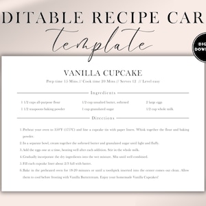 EDITABLE Recipe Card Template, Recipe Template, Recipe Binder, Personalized Recipe Cards, 7x5 | 6x4 | 5x3 | A4 | A5 | A6, Instant Download
