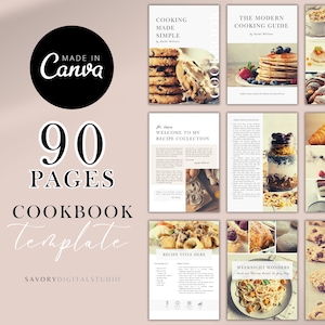 Cookbook Template, Personalized Recipe Book Template, Recipe Template, Editable Cookbook, Recipe Cards, Canva Template, Digital Download