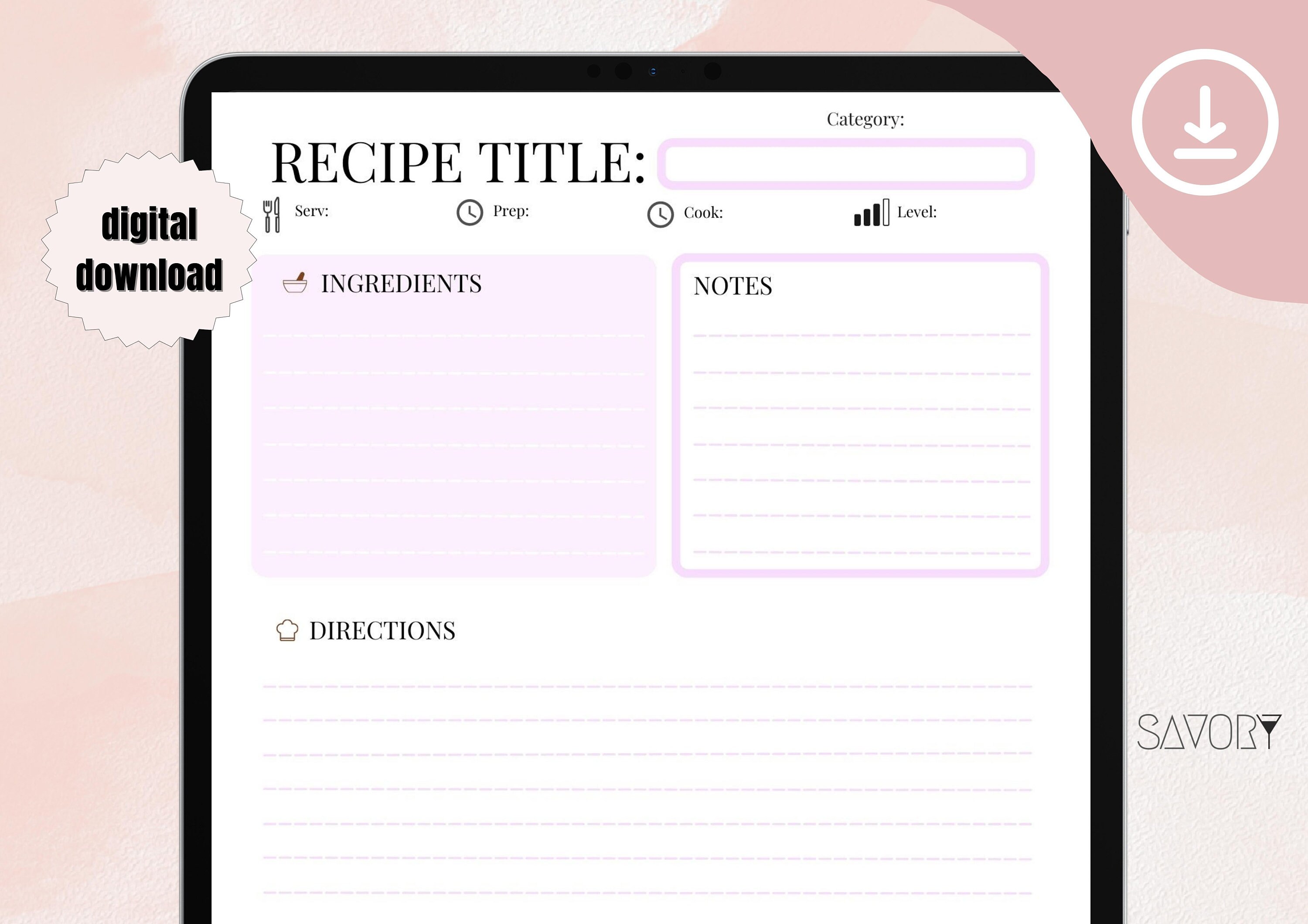 Recipe Book Template | Healthy Dessert Recipes | Digital Meal Planner ...