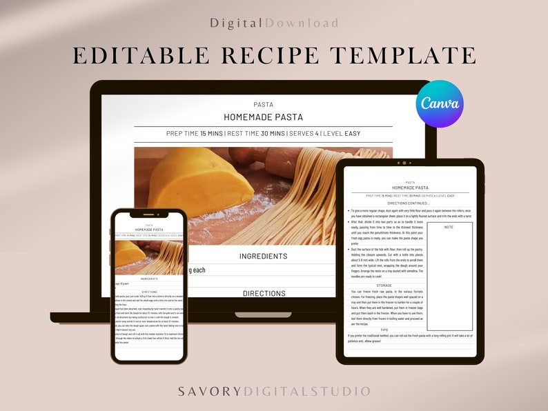 Cookbook Template, Personalized Recipe Book Template, Recipe Template, Editable Cookbook, Recipe