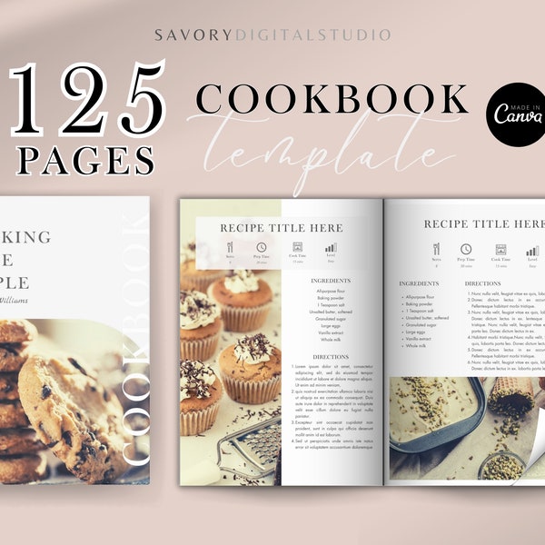 Cookbook Template, Personalized Recipe Book Template, Recipe Template, Editable Cookbook, Recipe Cards, Canva Template, Digital Download