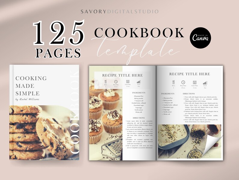 Personalized Cookbook Template, DIY Recipe Book, Canva Editable ...