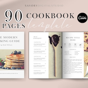 Cookbook Template, Personalized Recipe Book Template, Recipe Template, Editable Cookbook, Recipe Cards, Canva Template, Digital Download