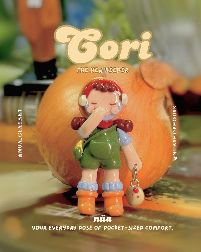 Cori the Hen Keeper | nua character | Polymer Clay Keychain image 1