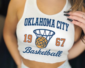 Oklahoma City Basketball Team Crop Top | Blue & Orange Game Day Shirt | Trendy Women’s Sports Tee