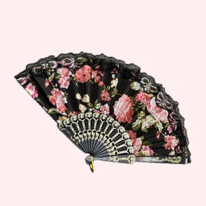 Black Festival Fan | Folding Hand Fan for Raves & Parties | Lightweight Fan | EDM Accessory | Performance Prop | Drag Fan | Dance Fan