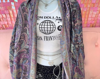 Purple Paisley Festival Pashmina: Soft Boho Rave Shawl