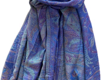 Paisley Festival Pashmina: Blue Purple Rave Shawl, Boho Headscarf