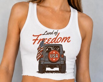 Land of Freedom Jeep Crop Top: Patriotic 4th of July USA Graphic