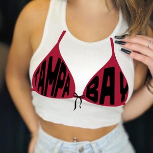 Tampa Bay Bikini Graphic Tee | Red & Black Football Game Day Crop Top | Funny Tailgate Party Shirt