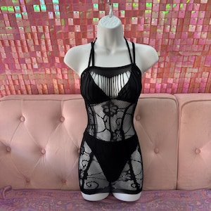 Vestido negro de rejilla para fiesta / Minivestido sexy para festival / Vestido transparente para club / Vestido ajustado transparente para fiesta / Vestido EDM con aberturas