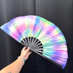 Rainbow Festival Fan | Folding Hand Fan for Raves & Parties | Lightweight Fan | EDM Accessory | Performance Prop | Drag Fan | Dance Fan