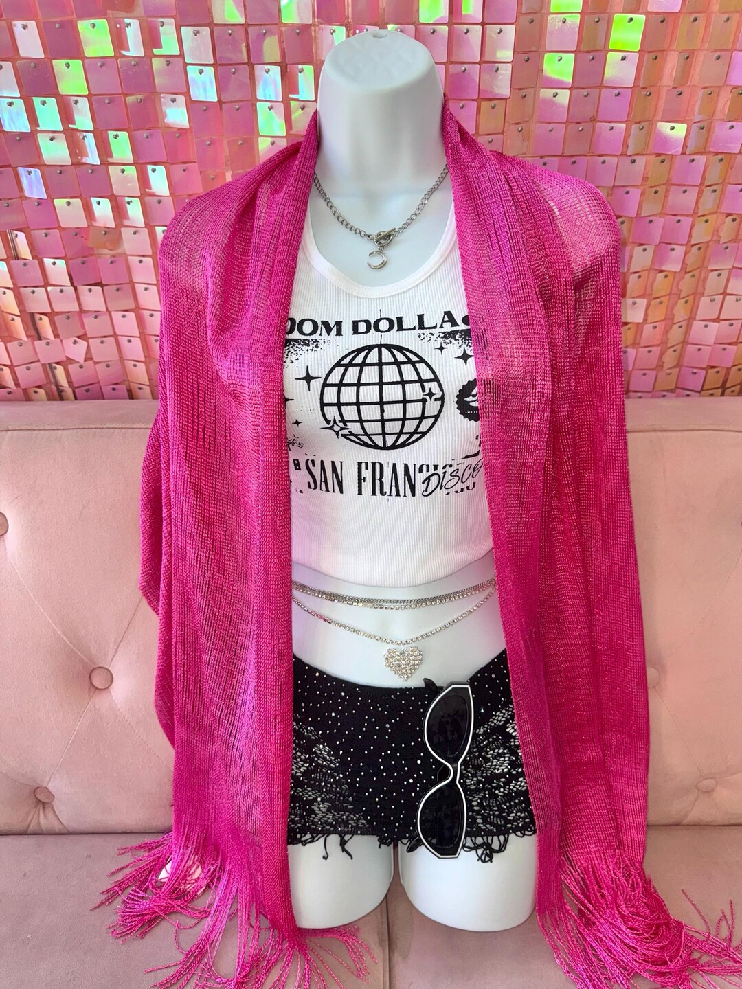 Hot Pink Metallic Rave Pashmina | Sparkly Festival Shawl Scarf | EDM ...