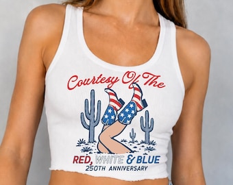 American Flag Boots Crop Top: Patriotic 4th of July USA Graphic