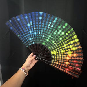 Rainbow Festival Fan | Folding Hand Fan for Raves & Parties | Lightweight Fan | EDM Accessory | Performance Prop | Drag Fan | Dance Fan