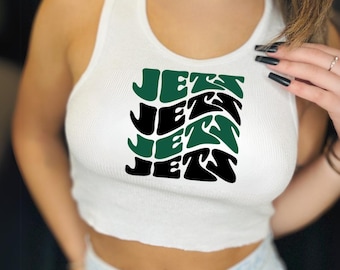 New York Football Crop Tank Top: Green & Black Vintage Style