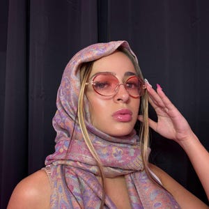 ★HILLDA★ Bohemian Paisley Scarf Pink 24FWSF2 Pink Paisley Viscose Pashmina like Scarf, Stole, Shawl and
