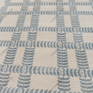 Alfombra Oushak turca moderna de 8 x 10 en azul y crema / Alfombra geométrica de inspiración vintage anudada a mano en lana / Tamaños personalizados / Decoración contemporánea para el hogar