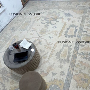 Cream Muted Modern Oushak Rug Premium Wool Hand Knotted Turkish Inspired, CUSTOMIZE in any size 8&#39;X10&#39; 9&#39;X12&#39; 10&#39;X14&#39; 12&#39;X15 Feet for home