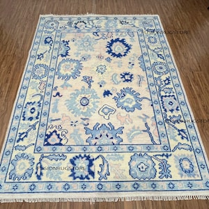 Pink Blue Oushak rug Multi Size Contemporary Oushak Rug Soft Pink Accent 5x8, 6x9, 8x10, 9x12, 10x14 12x15 Oversize Luxury rug