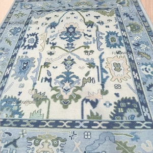 Oushak rug | Knotted Rug | Area Rug | Designer Cream Hand Knotted Turkish Oushak wool rug 5X8 6X9 8X10 9X12 10X14 Living Room Rug Woolen rug