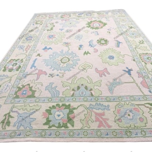 Tappeto Oushak contemporaneo multi-misura rosa chiaro 8x10, accenti rosa tenue 5x8, 6x9, 8x10, 9x12, 10x14, 12x15, tappeto oversize di lusso fatto a mano