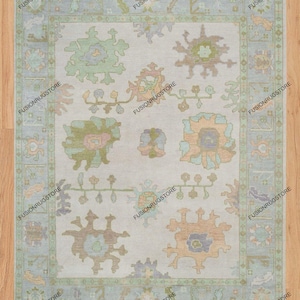 Beige green oushak Rug, Faded Gray Accent Oushak Rug Muted Green and Peach Turkish New Rug: Misty Morning Large Area Rug. free shipping