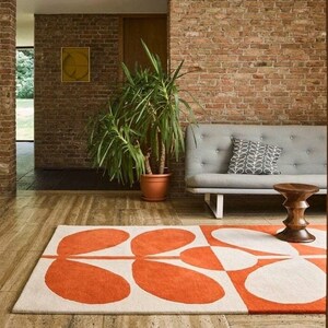 Hand Tufted Sixties Stem Area Rug 100% Woolen Large Area Rug Orange Beige Colored Area Rug 5x8 6x9 7x10 8x10 9x12 All Sizes Custom Area RUG