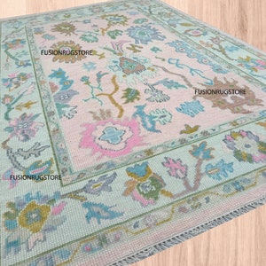 Handgeknüpfter Teppich mit weißem Rand 15x20, 8x10, 9x12, 10x14, Oushak Wollteppich | Wohnzimmerteppich, Schlafzimmerteppich, Wohnkulturteppich