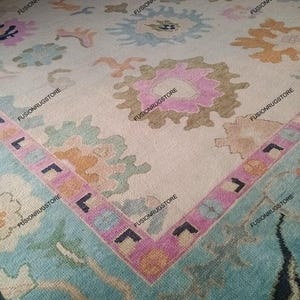 Festival sale Oushak Made to Order (In Any Size!!!!!) Geometric Knotted Modern Oushak rug/ large area rug/pastel/sage/muted oushak rug